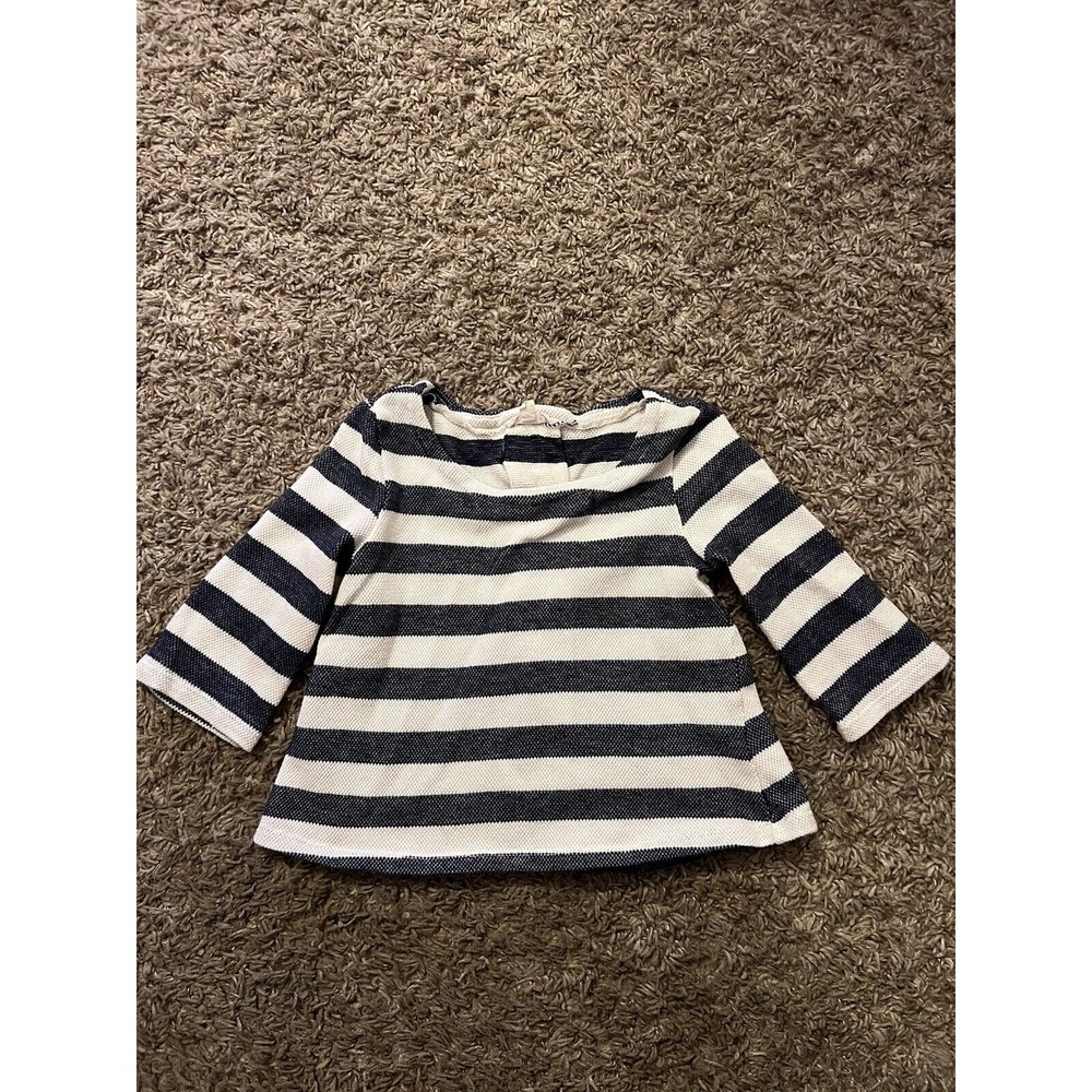 Copper Key Girls Long Sleeve Top Size 4‎ Blue White Stripe Lace-up Back